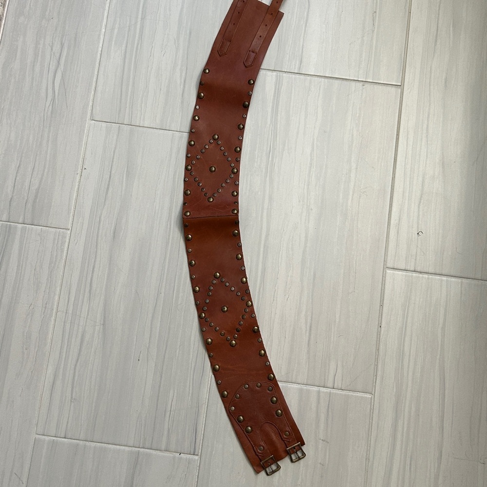 Arden B Brown Leather Belt with Gold Studs - Picture 13 of 16